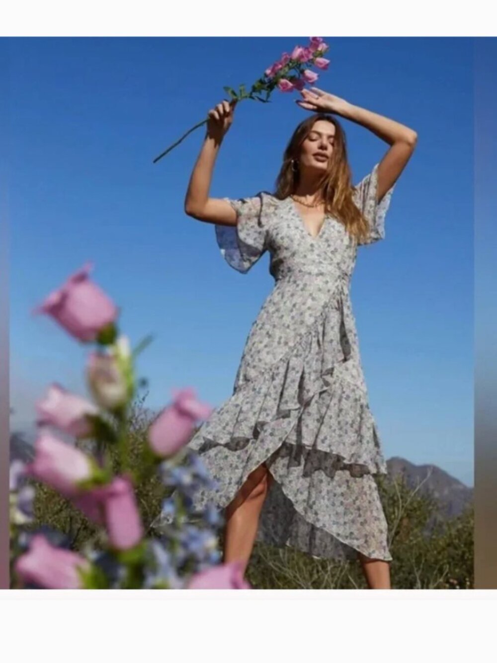 ASTR The Label Adella Floral Ruffle Midi Dress, Size Small